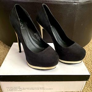 Penny Loves Kenny black suede platform Katharine style high heels-like new